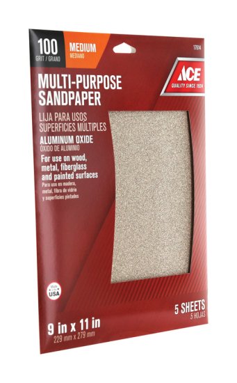 11 in. L x 9 in. W 100 Grit Aluminum Oxide Sandpaper 5 pk