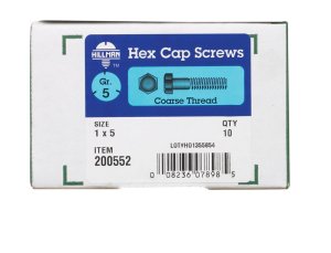 1 in. Dia. x 5 in. L Heat Treated Zinc Steel Hex Head Ca