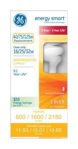 GE Energy Smart 16/25/32 watts T3 Three Way Bulb 6 in. L CFL Bul