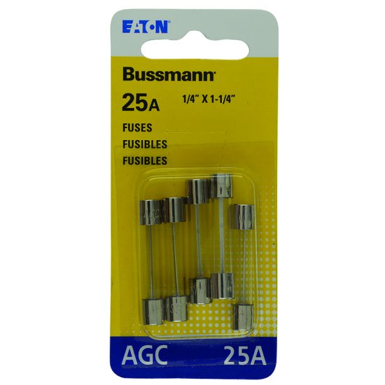 25 amps AGC Glass Tube Fuse 5 pk