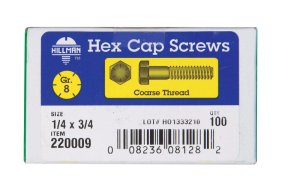 1/4 in. Dia. x 3/4 in. L Heat Treated Steel Hex Head Cap