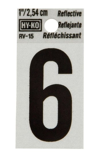 1 in. Reflective Black Vinyl Self-Adhesive Number 6 1 pc.