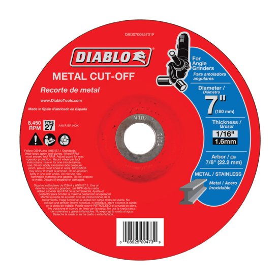 7 in. Dia. x 7/8 in. Aluminum Oxide Metal Cut-Off Disc 1