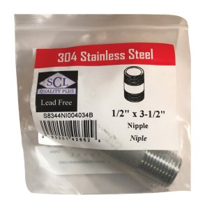 1/2 in. MPT x 3-1/2 in. L Stainless Steel Nipple