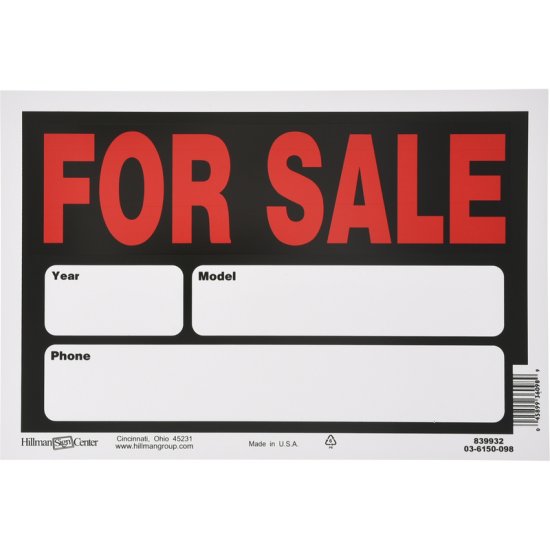 Hillman English Black Auto For Sale Sign 8 in. H X 12 in. W