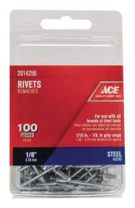 1/8 in. Dia. x 1/2 in. Steel Rivets Silver 100 pk