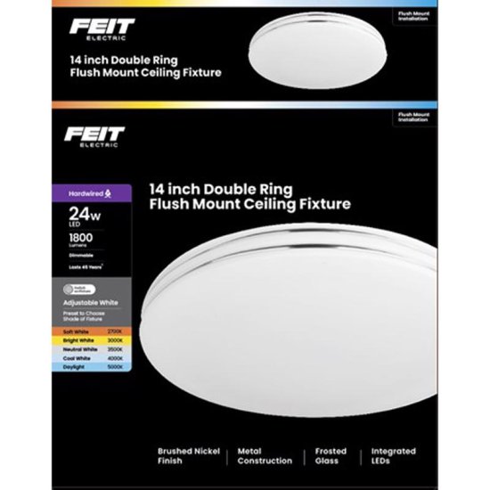 (image for) 14 in. L Brushed Nickel White Ceiling Fixture