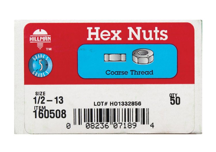 1/2 in. Zinc-Plated Steel USS Hex Nut 50 pk