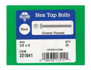 1/2 in. Dia. x 5 in. L Zinc Plated Steel Hex Tap Bolt 25