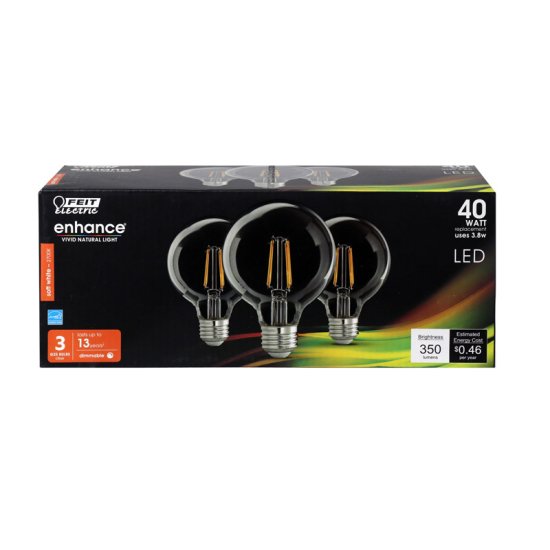 G25 E26 (Medium) Filament LED Bulb Soft White 40 Watt Eqv 3 Pack