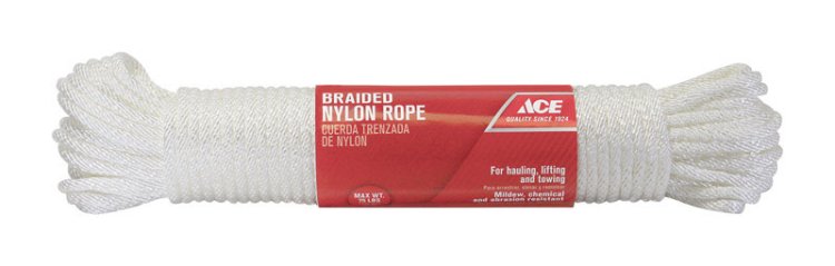 1/4 in. Dia. x 100 ft. L White Solid Braided Nylon Rope