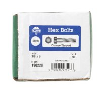 3/8 in. Dia. x 9 in. L Zinc Plated Steel Hex Bolt 50 pk