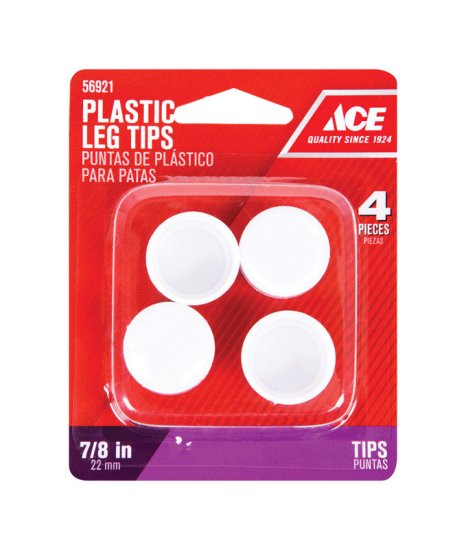 Plastic Leg Tip White Round 7/8 in. W 4 pk