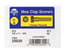 1/2 in. Dia. x 1-1/4 in. L Heat Treated Steel Hex Head C