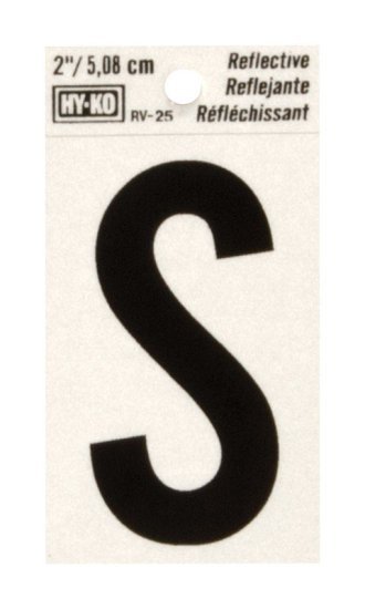 2 in. Reflective Black Vinyl Self-Adhesive Letter S 1 pc.