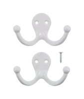 1-3/4 in. L White White Metal Small Double Garment Hook 2 pk