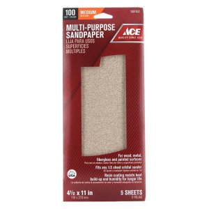 11 in. L x 4-1/2 in W 100 Grit Multi-Purpose Sandpaper 5pk