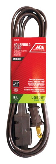 Indoor 9 ft. L Brown Extension Cord 16/2 SPT-2