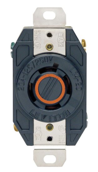 20 amps 125/250 V Single Black Locking Receptacle L14-20R 1 pk