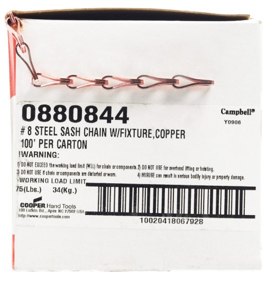 CHAIN SASH#8 COPR 100'