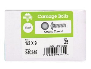 1/2 in. Dia. x 9 in. L Zinc-Plated Steel Carriage Bolt 2