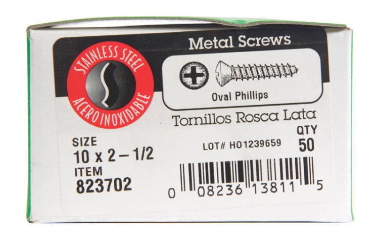 No. 10 x 2-1/2 in. L Phillips Oval Head Stainless Steel