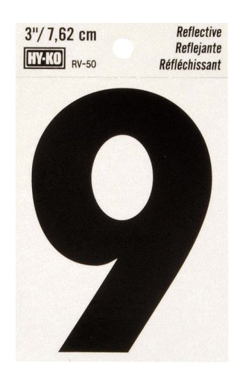 3 in. Reflective Black Vinyl Self-Adhesive Number 9 1 pc.