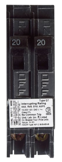 (image for) 20/20 amps Tandem Single Pole Circuit Breaker