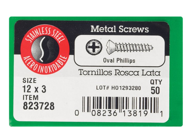 No. 12 x 3 in. L Phillips Oval Head Stainless Steel Shee