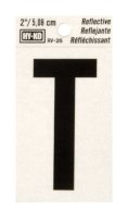 2 in. Reflective Black Vinyl Self-Adhesive Letter T 1 pc.