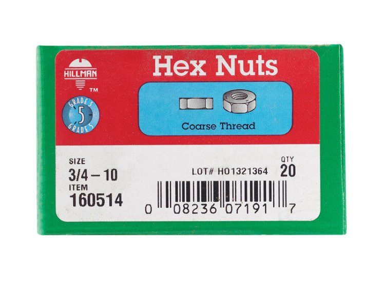 3/4 in. Zinc-Plated Steel USS Hex Nut 20 pk