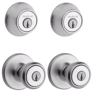 Satin Chrome Deadbolt and Entry Door Knob 1-3/4 in.