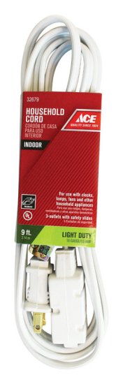 Indoor 9 ft. L White Extension Cord 16/2 SPT-2