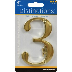 4 in. Gold Brass Screw-On Number 3 1 pc.