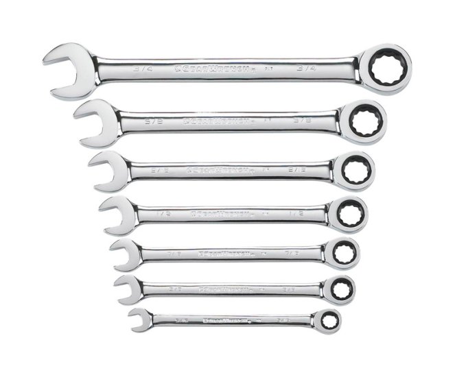 GearWrench 12 Point SAE Ratcheting Combination Wrench Set 7 pc