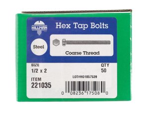 1/2 in. Dia. x 2 in. L Zinc Plated Steel Hex Tap Bolt 50