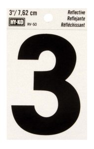 3 in. Reflective Black Vinyl Self-Adhesive Number 3 1 pc.