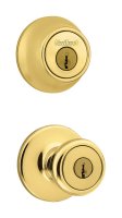 Tylo Polished Brass Entry Lock and Single Cylinder Deadb