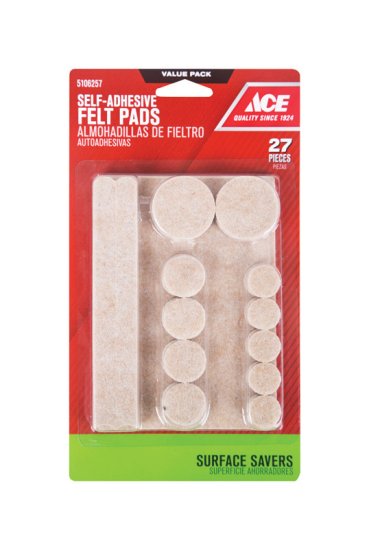 Felt Self Adhesive Pad Brown Round 6 in. L 27 pk