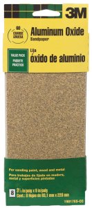 9 in. L x 3-2/3 in. W 60 Grit Aluminum Oxide Sandpaper 6 pk