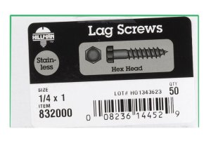 1/4 in. x 1 in. L Hex Stainless Steel Lag Screw 50 pk