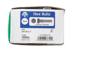 3/4 in. Dia. x 7 in. L Zinc Plated Steel Hex Bolt 20 pk