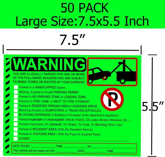 Illegal Vehicle Parking Stickers 50-Pack