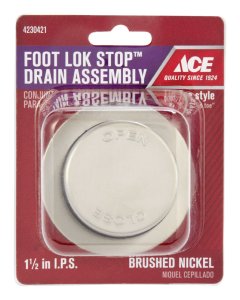 Foot Lok Stop 1-1/2 in. Dia. Brushed Nickel Metal Drain Asse