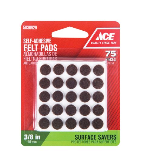 Felt Self Adhesive Pad Brown Round 3/8 in. W 75 pk