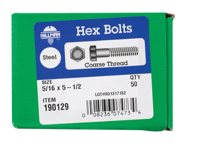 5/16 in. Dia. x 5-1/2 in. L Zinc Plated Steel Hex Bolt 5