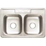 Drop-In Stainless Steel Kitchen Sink 33 in. 3-Hole Double Bowl