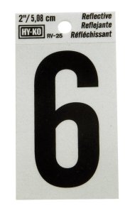 2 in. Reflective Black Vinyl Self-Adhesive Number 6 1 pc.