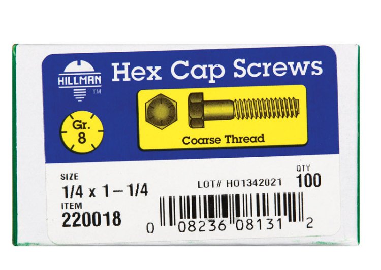 1/4 in. Dia. x 1-1/4 in. L Heat Treated Steel Hex Head C