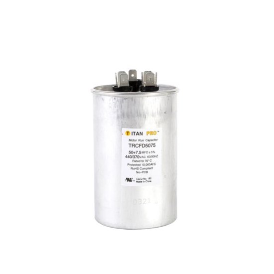 Packard Titan Pro 50+7.5 MFD 440 V Round Run Capacitor